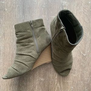 Report green booties with wedge heel